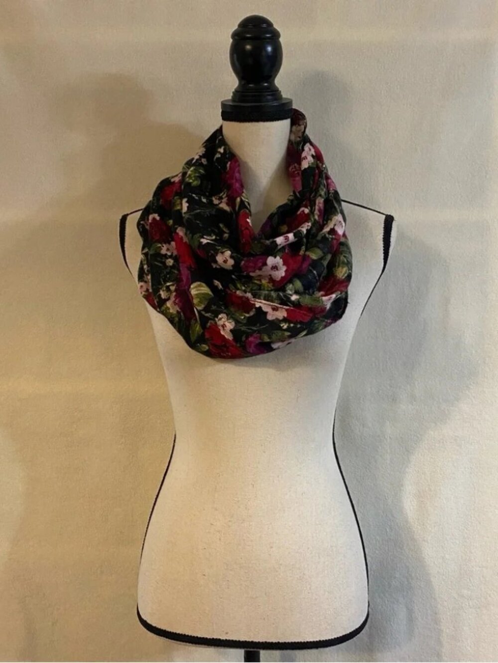 J. Jill black red purple floral print woven infinity scarf